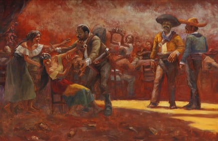 CHARLES W. SHAW (1941-2005) PAINTING SALOON SCENE, MEXICO