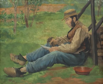 L. LAGARDE (19TH C.) OIL PAINTING BRETON? TINSMITH