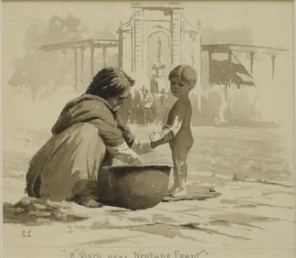CHRISTIAN AUGUST JORGENSEN (1860-1935) GRISAILLE WATERCOLOR SKETCH