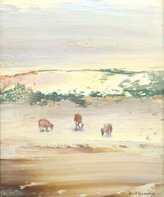 DAVID BROWNLOW (1915-2008) PAINTING COWS GRAZING