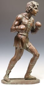 ORVIETO PATINATED BRONZE SCULPTURE OF A BOXER, 24"