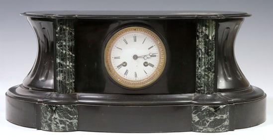 LARGE FRENCH NAPOLEON III SLATE & MARBLE MANTEL CLOCK
