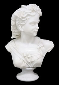 LARGE WHITE MARBLE SCULPTURE BUST OF A YOUNG WOMAN, 24"
