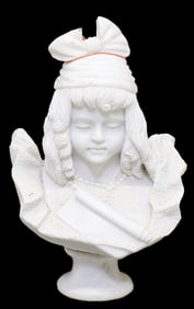 LARGE WHITE MARBLE SCULPTURE BUST OF A YOUNG GIRL, 24.5"