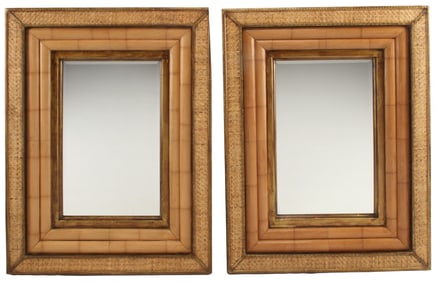 (2) PORTUGUESE STYLE BAMBOO & RATTAN BEVELED MIRRORS