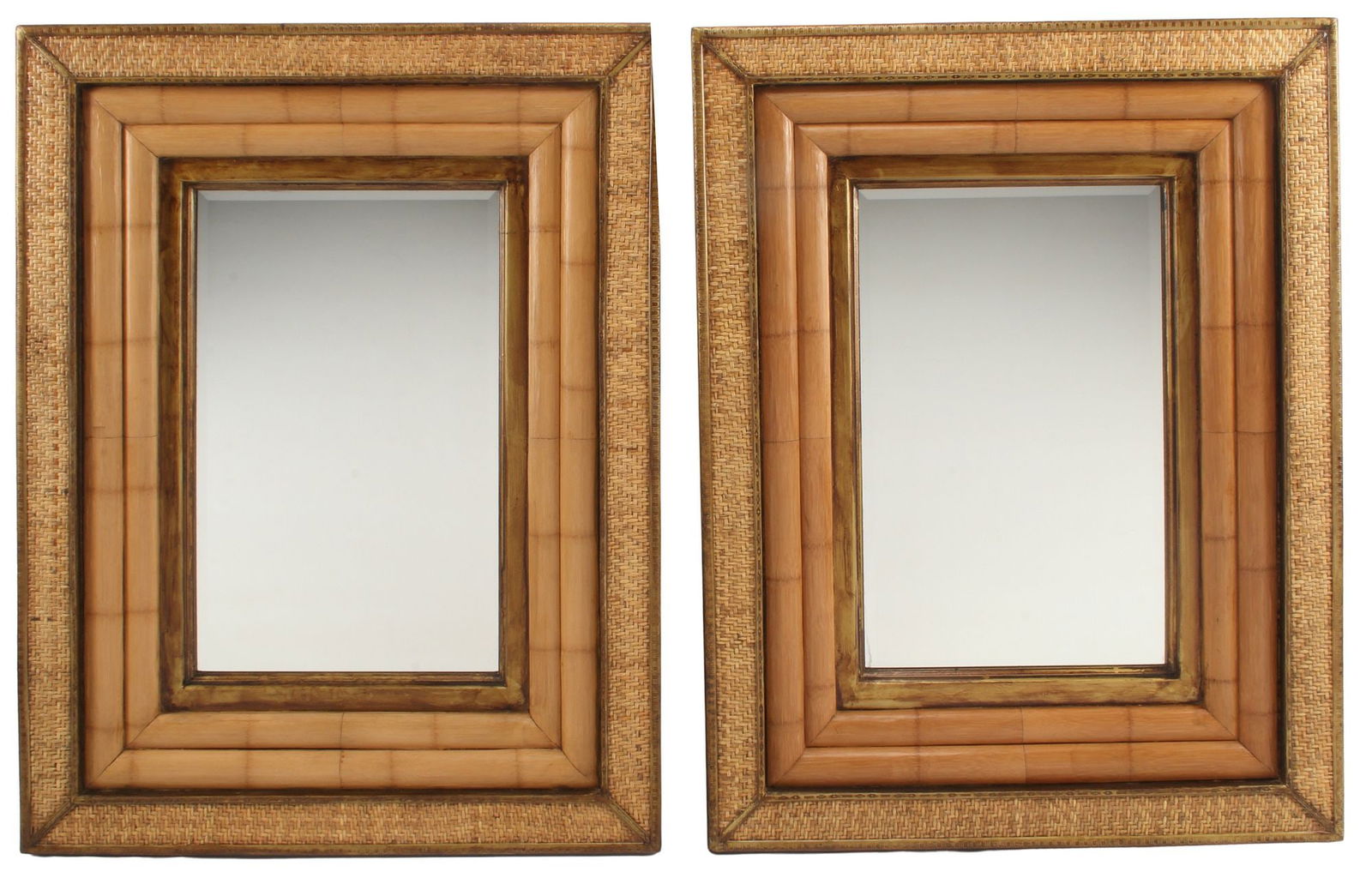 (2) PORTUGUESE STYLE BAMBOO & RATTAN BEVELED MIRRORS (1 of 5)