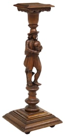 FRENCH BRETON CARVED OAK FIGURAL PEDESTAL PLANT STAND