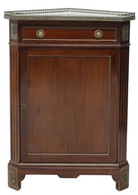 FRENCH LOUIS XVI STYLE MARBLE-TOP MAHOGANY CORNER CABINET
