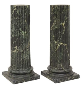 (2) NEOCLASSICAL STYLE MARBLEIZED CAST PLASTER COLUMNAR PEDESTALS