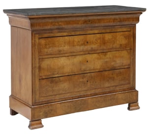 FRENCH LOUIS PHILIPPE MARBLE-TOP BURLED WALNUT COMMODE