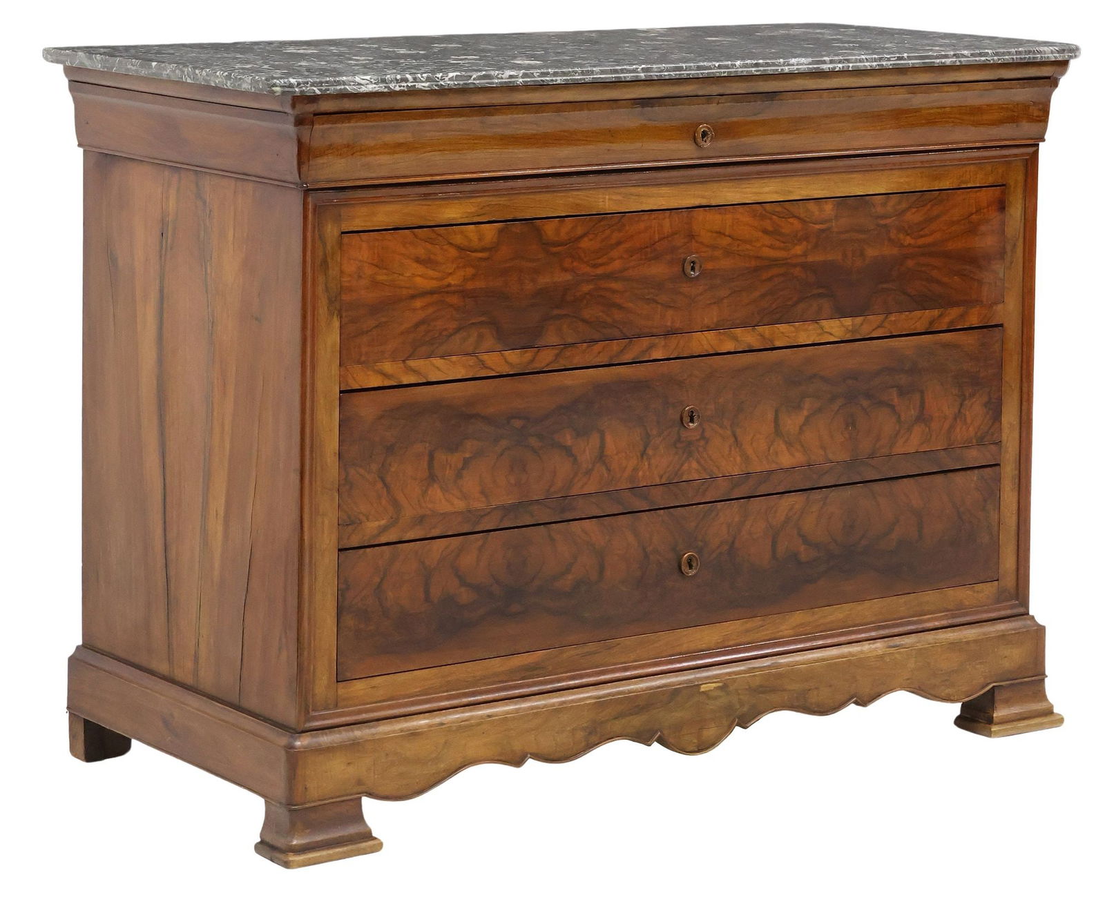 FRENCH LOUIS PHILIPPE MARBLE-TOP FIGURED WALNUT COMMODE (1 of 5)