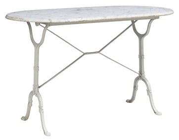 FRENCH MARBLE-TOP PAINTED CAST IRON BISTRO TABLE