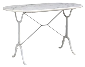 FRENCH MARBLE-TOP PAINTED CAST IRON BISTRO TABLE