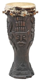 LARGE AFRICAN CARVED FIGURAL KARYENDA DRUM