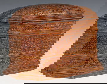 LARGE SOUTHEAST ASIAN HERRINGBONE-WOVEN RATTAN TABLE BOX