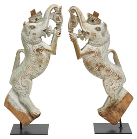 (2) SOUTHEAST ASIAN CARVED ARCHITECTURAL ELEPHANT TEMPLE STRUTS