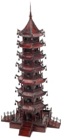 LARGE CHINESE CARVED HARDWOOD ARCHITECTURAL PAGODA MODEL, 41"H