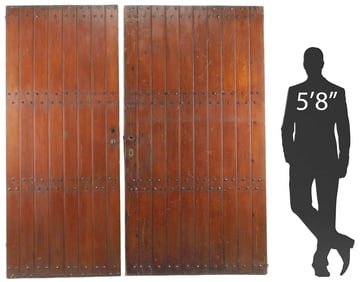 (2) LARGE SPANISH STYLE ARCHITECTURAL SLATTED WOOD DOORS, 84.5"H