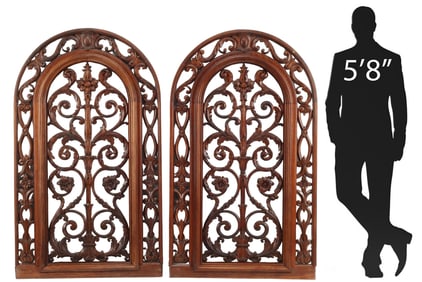 (2) CONTINENTAL ROCOCO STYLE ARCHITECTURAL CARVED WINDOWS, 60.5"H