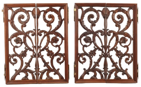 (2) CONTINENTAL ROCOCO STYLE ARCHITECTURAL CARVED WINDOWS, 46.5"H