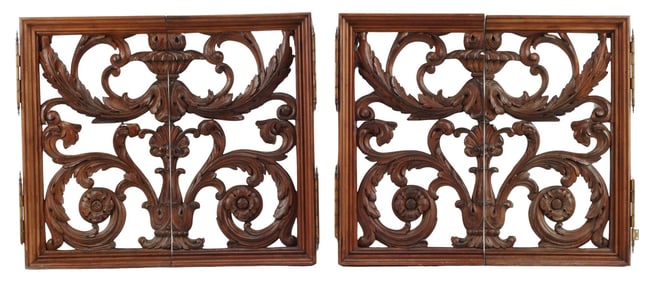 (2) CONTINENTAL ROCOCO STYLE ARCHITECTURAL CARVED WINDOWS, 31"H