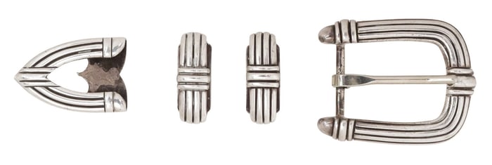 DOUGLAS MAGNUS WESTERN STERLING SILVER 4-PIECE RANGER BUCKLE SET