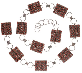 HELEN HARRISON NAVAJO STERLING SILVER & RED CORAL CONCHO BELT