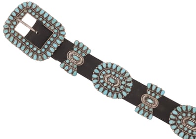 VICTOR MOSES BEGAY NAVAJO STERLING SILVER & TURQUOISE CONCHO BELT