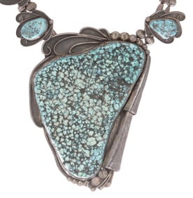 EXCEPTIONAL LARGE NATIVE AMERICAN SILVER & TURQUOISE STATEMENT NECKLACE