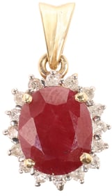 ESTATE 14KT YELLOW GOLD, RUBY & DIAMOND PENDANT