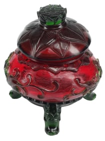 CHINESE PEKING OVERLAY GLASS COVERED CENSER