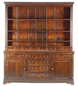 ENGLISH GEORGIAN PERIOD 2-PART OAK KITCHEN DRESSER