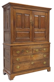 ENGLISH GEORGIAN CARVED OAK LINEN PRESS CABINET