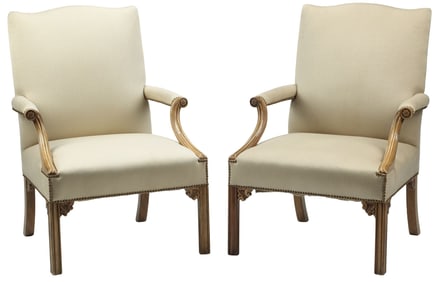 (2) GEORGIAN STYLE UPHOLSTERED LIBRARY ARMCHAIRS