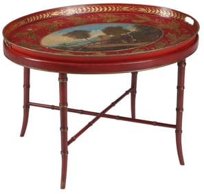 ENGLISH TOLE PAINTED OVAL TRAY-TOP SIDE TABLE