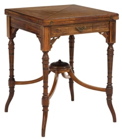 ENGLISH EDWARDIAN ROSEWOOD & MARQUETRY ENVELOPE CARD TABLE