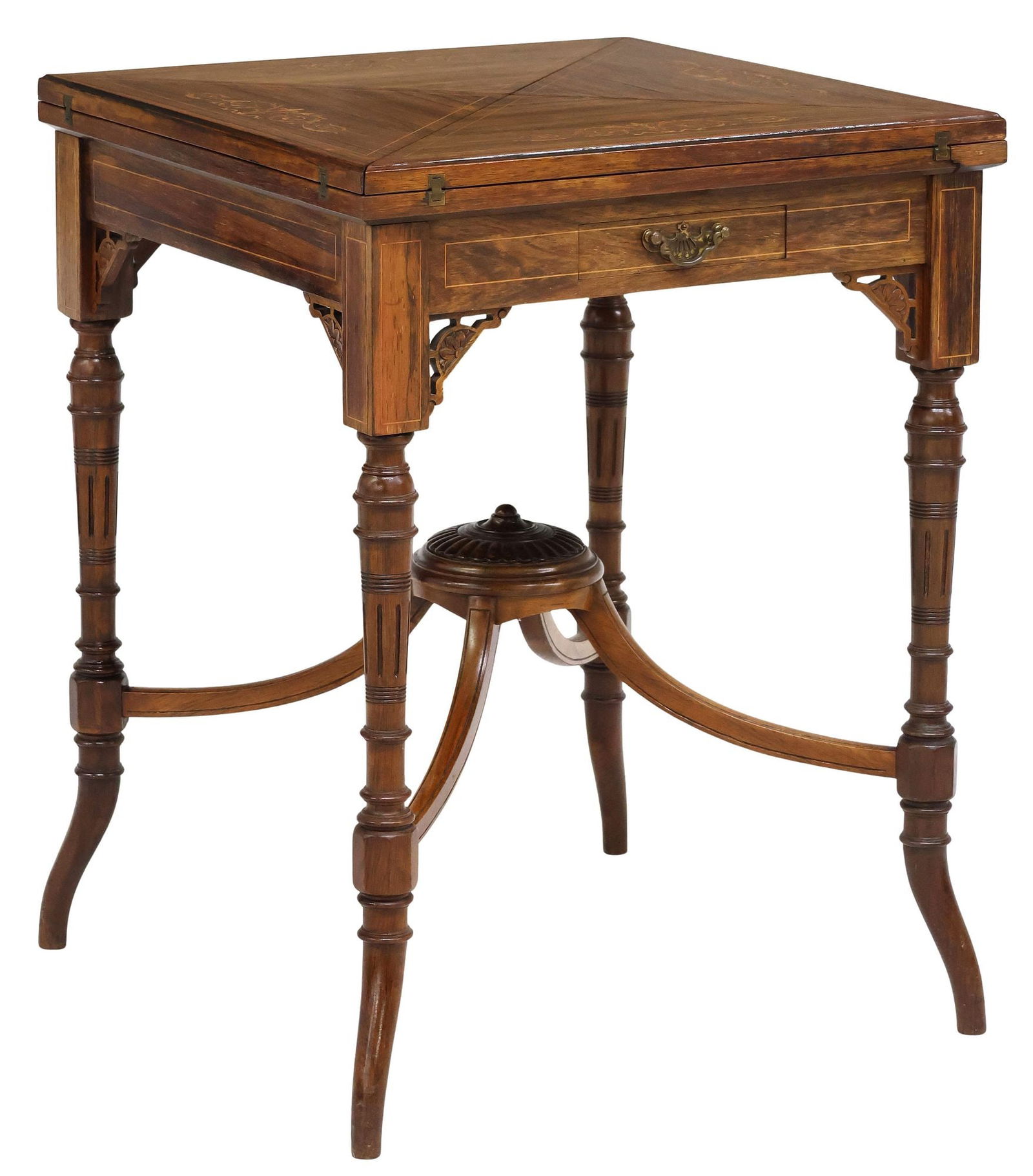 ENGLISH EDWARDIAN ROSEWOOD & MARQUETRY ENVELOPE CARD TABLE (1 of 7)