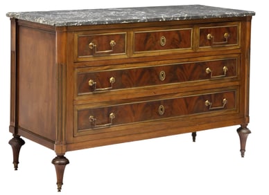 FRENCH LOUIS XVI STYLE MARBLE-TOP MAHOGANY COMMODE