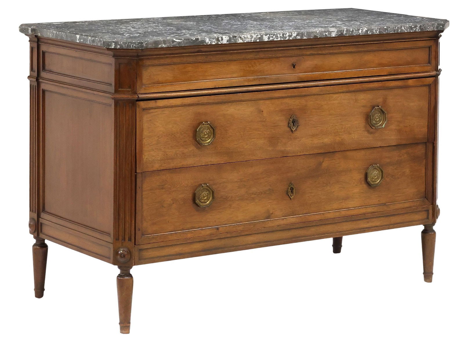 LOUIS XVI STYLE MARBLE-TOP MAHOGANY 3-DRAWER COMMODE (1 of 5)