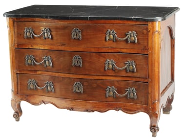 FRENCH PROVINCIAL MARBLE-TOP WALNUT COMMODE