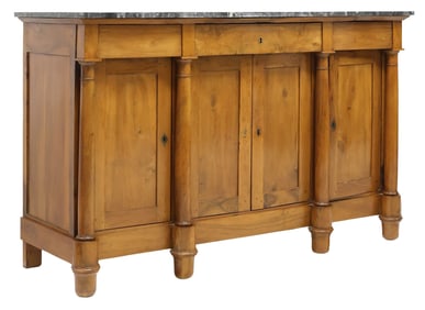 FRENCH PROVINCIAL EMPIRE STYLE MARBLE-TOP WALNUT SIDEBOARD