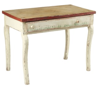 RUSTIC PAINT DECORATED 1-DRAWER SIDE TABLE, 17TH C.