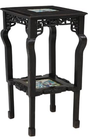 FRENCH CHINOISERIE CARVED HARDWOOD TILE INLAID SIDE TABLE