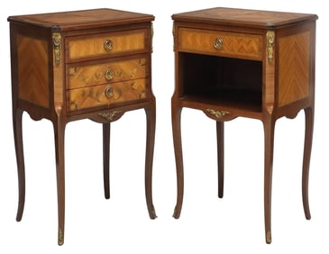 (2) FRENCH LOUIS XV STYLE INLAID MATCHED VENEER NIGHTSTANDS