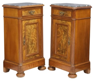 (2) ITALIAN MARBLE-TOP MAHOGANY BEDSIDE CABINETS