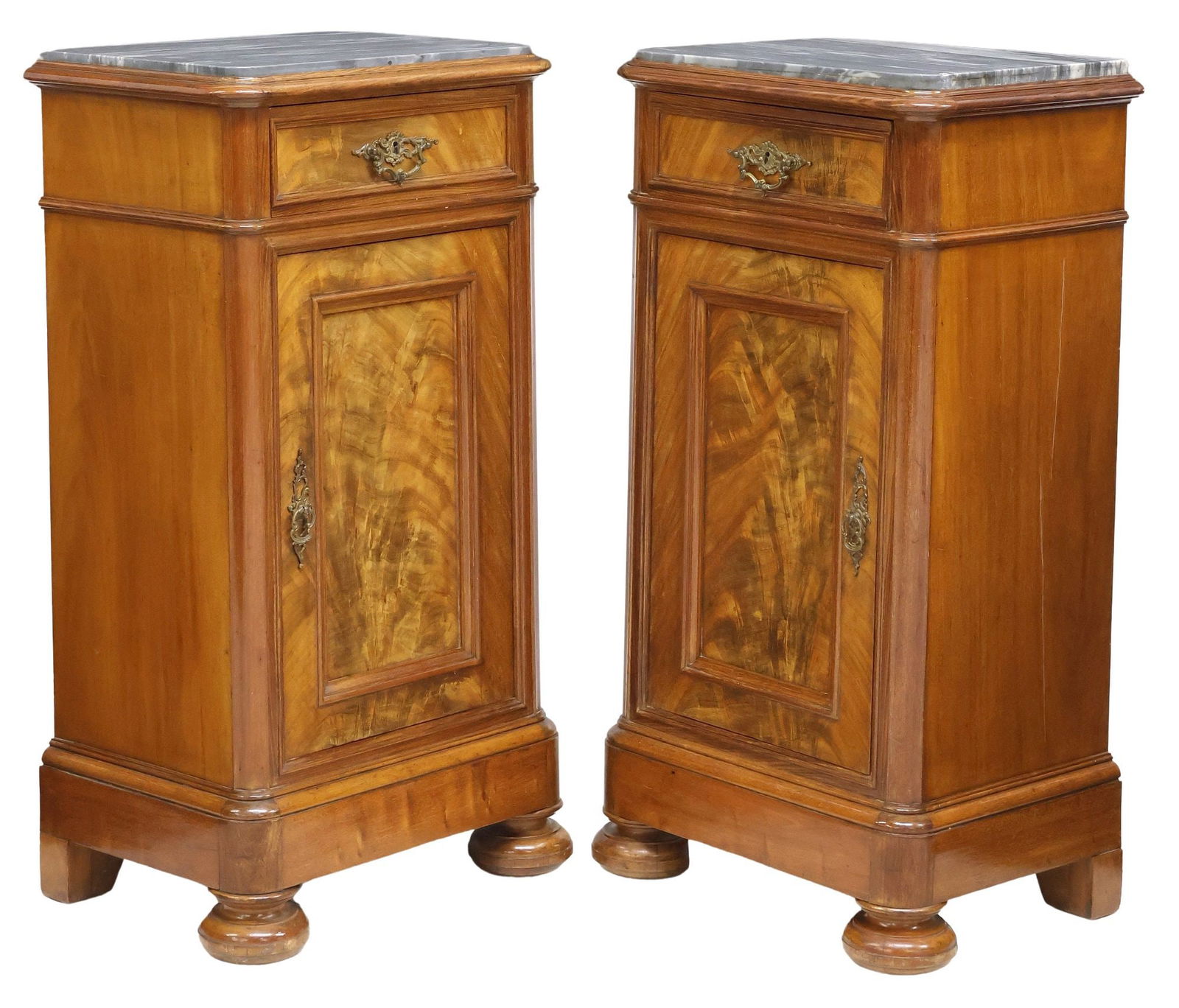 (2) ITALIAN MARBLE-TOP MAHOGANY BEDSIDE CABINETS (1 of 6)