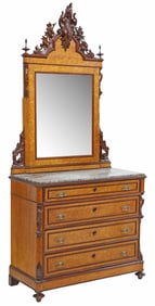 ITALIAN BIRDSEYE MAPLE & MAHOGANY DRESSING COMMODE & MIRROR