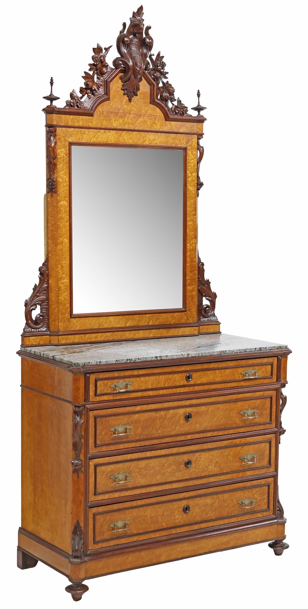 ITALIAN BIRDSEYE MAPLE & MAHOGANY DRESSING COMMODE & MIRROR (1 of 6)
