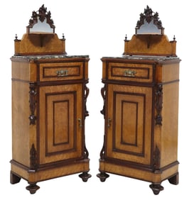 (2) ITALIAN BIRDSEYE MAPLE & MAHOGANY BEDSIDE CABINETS