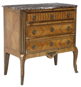 FRENCH TRANSITIONAL STYLE MARBLE-TOP INLAID COMMODE
